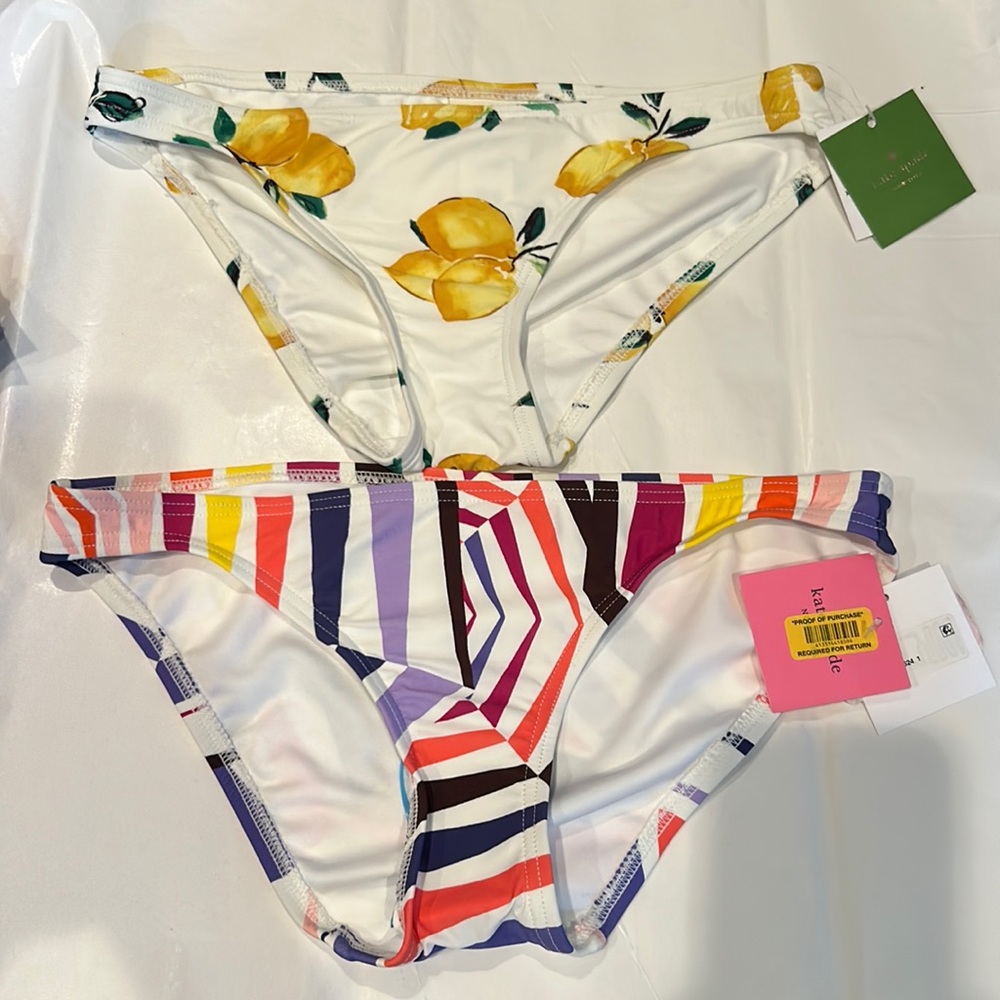 NWT KATE SPADE XS bundle lemons and multi stripe swim bottoms